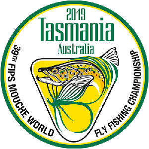 World Fly Fishing Championship 2019 circular logo in green and gold
